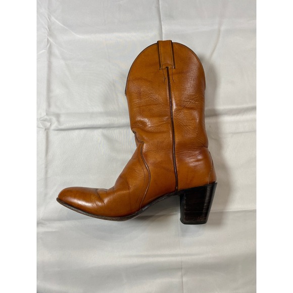 VTG Justin Tan Leather Western Cowboy Boots Pointed Toe Stacked Womens Heel  8 - Picture 6 of 12